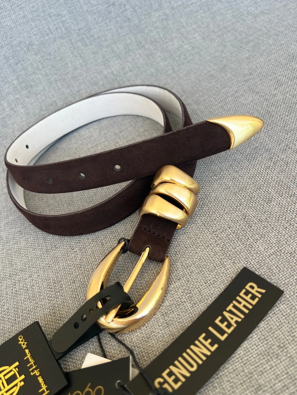 House of Harlow 1969 Genuine Suede leather belt  chocolate brown gold hardware